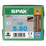 SPAX 0537000500803 Terrasschroef 5 x 80 mm, Fixeerschroefdraad, Cilinderkop, T-STAR plus T25 - 100 stuks - 1