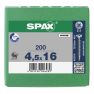 SPAX 1081010450163 Universele schroef 4,5 x 16 mm, Voldraad, Verzonken kop, Kruiskop Z2 - 200 stuks - 1