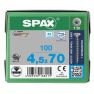SPAX 1197000450703 RVS schroef 4,5 x 70 mm, voldraad, verzonken kop, T-STAR T20 - 100 stuks - 1