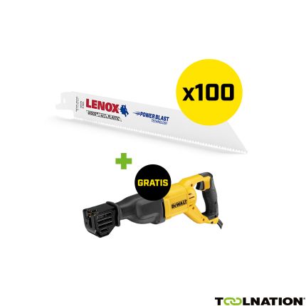 Lenox 20590B810RSET 100 x Reciprozaagblad Powerblast Bi-metaal B810R 203x19x1,3mm 10TPI + Dewalt DWE305PK-QS Reciprozaagmachine - 1
