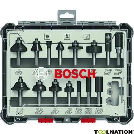 Bosch 2607017472 15-delige gemengde freesset met schacht van 8 mm - 1