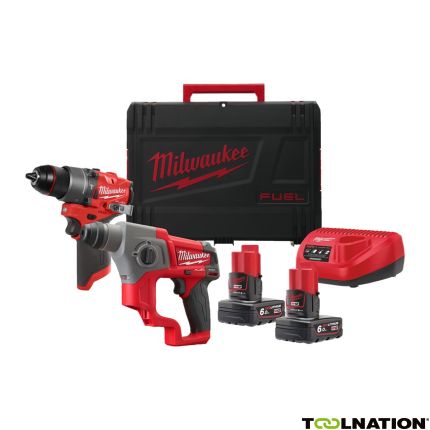 Milwaukee 4933480590 M12 FPP2F2-402X Powerpack M12FPD2 Slagboormachine + M12CH Boorhamer 12V 4.0Ah - 1