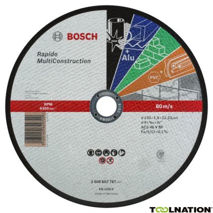 Bosch Blauw Accessoires 2608602767 Doorslijpschijf recht Rapido Multi Construction ACS 46 V BF, 230 mm, 1,9 mm - 1