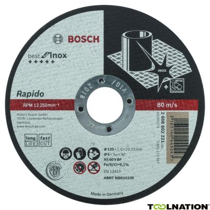 Bosch Blauw Accessoires 2608602221 Doorslijpschijf recht Best for Inox - Rapido Long Life AS 60 V BF 41 125 mm, 22,23 mm, 1 mm - 1