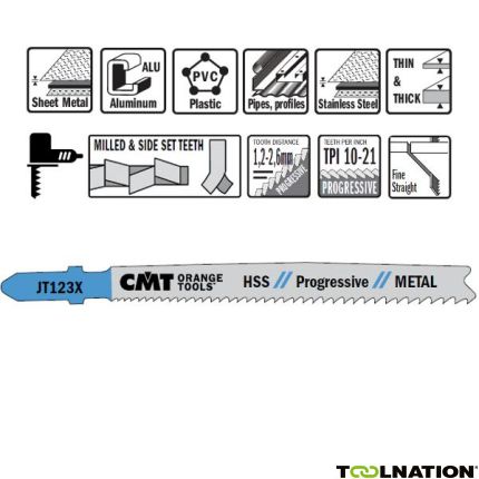 CMT JT123X-5 Decoupeerzaagbladen HSS Progressive T-Schacht Metaal 5 stuks - 1