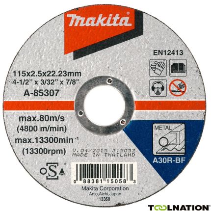 Makita Accessoires A-85307 Doorslijpschijf Metaal 115 x 22.2 mm 1 stuks - 1