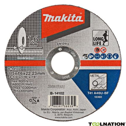 Makita Accessoires B-14102 Doorslijpschijf Metaal 115 x 22.2 mm 10 stuks - 1