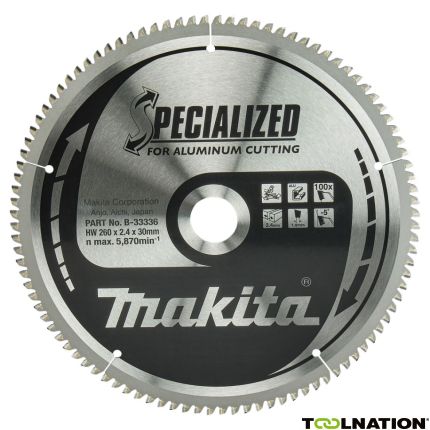 Makita Accessoires B-33336 HM-zaagblad Spec. Aluminium 260 x 30 x 100T - 1