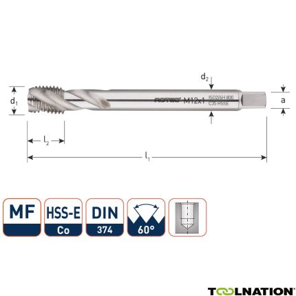 Rotec 335.2015C HSS-E 800 machinetap BL DIN 374C/40° MF20x1,5 - 1