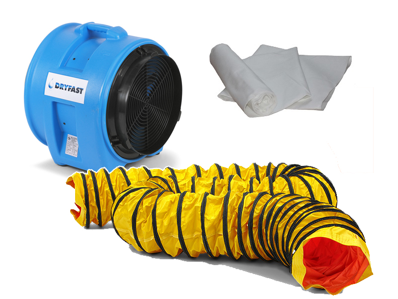 Dryfast DAF7500LSAU Axiaal ventilator + 1 stofzak + 1 luchttransportslang 10 m