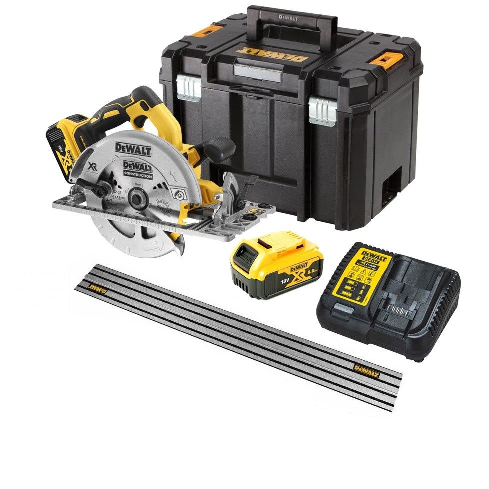 DeWalt DCS572P2-QW-DWS5022-XJ XR FlexVolt 18 Volt 5,0Ah Li-Ion Cirkelzaag 184 mm + geleiderail 1500 mm