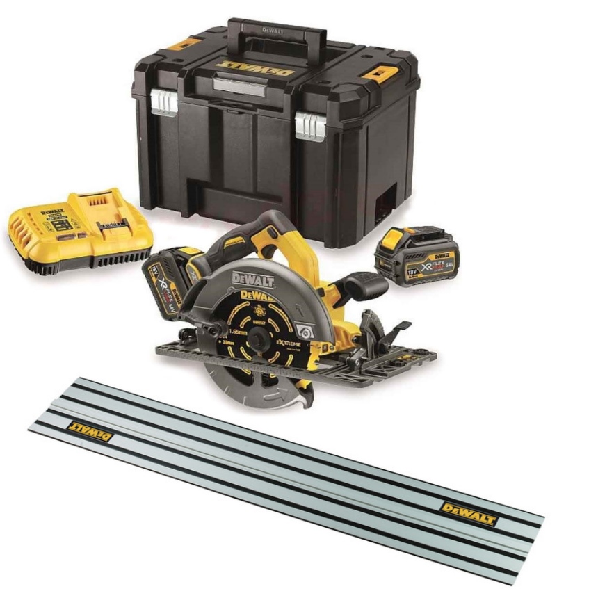 DeWalt DCS579X2-QW-DWS5022-XJ XR FlexVolt 54 Volt 9,0Ah Li-Ion Cirkelzaag 190 mm + geleiderail 1500mm