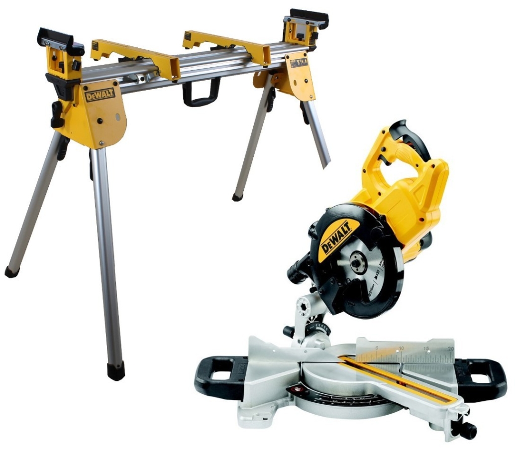 DeWalt DWS774SET-QS XPS Telescopische afkort- en verstekzaag 1400 Watt 216 mm + DE7033 Onderstel