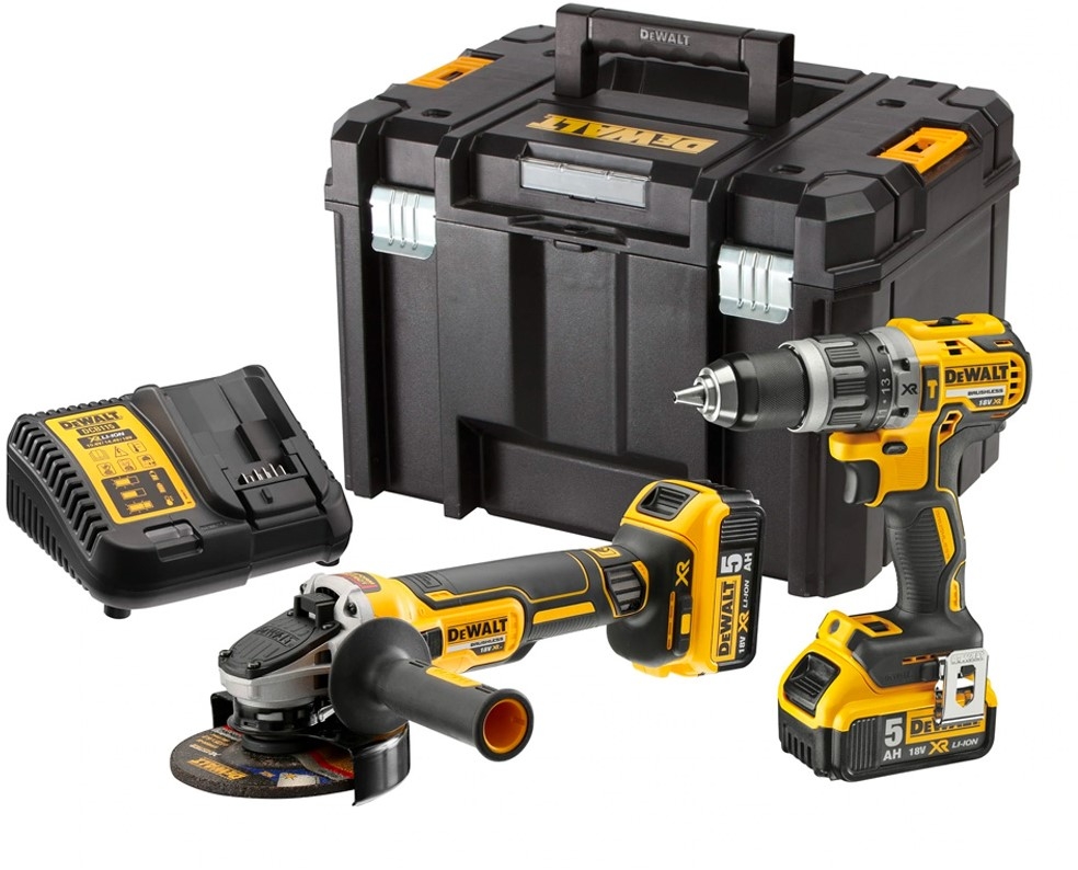 DeWALT DCK2080P2T-QW Comboset - DCD796 Accuklopboormachine + DCG405 Accu Haakse Slijper 18 Volt 5 AH Li-ion