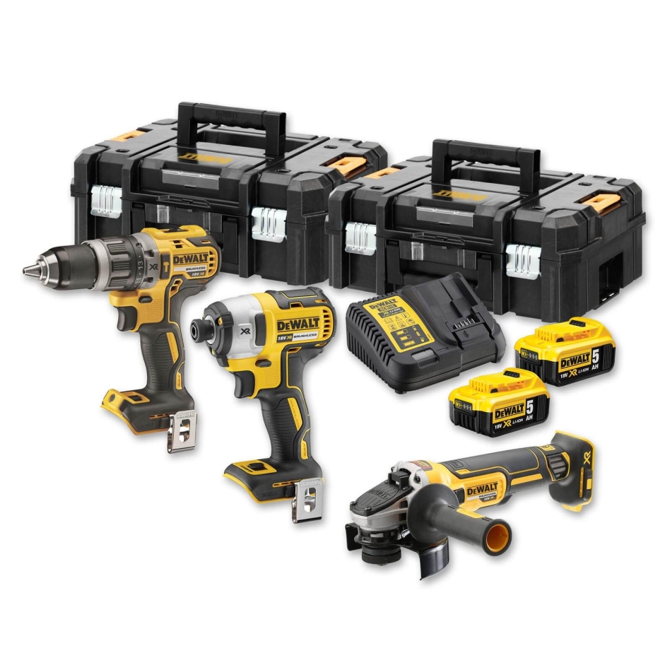 DeWALT DCK384P2T-QW Comboset 18V 5,0Ah Li-Ion - DCD796 Accuklopboormachine + DCF887 Slagschroever + DCG405 Haakse slijper