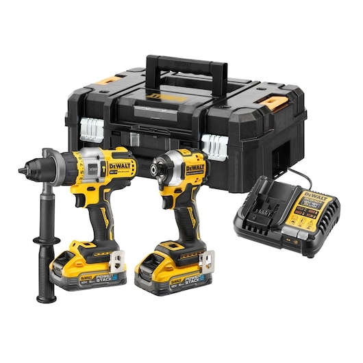 DeWALT DCK2052H2T-QW Comboset Accu Klop-/schroefboormachine DCD805 + Accu Slagschroevendraaier 5DCF850 18V XR 2x 5.0Ah multilader in TSTAK