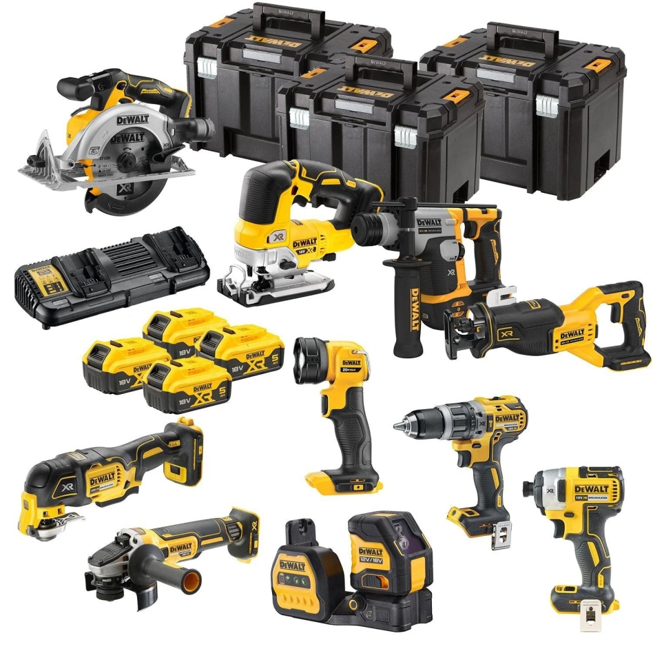 DeWALT DCK1012P4T-QW 10-delige Combopack XR 18 Volt 5,0 Ah Li-Ion incl. 4 accu's