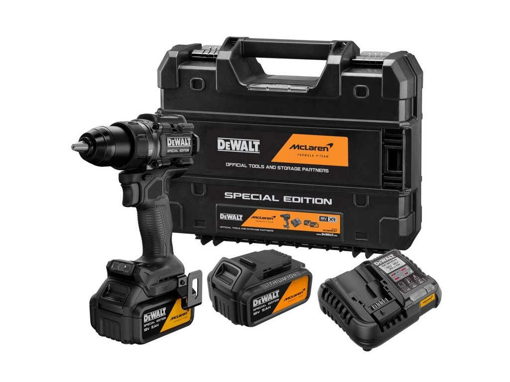 DEWALT DCD81MP2T-QW XR DEWALT x MCLAREN Brushless Accu Schroef-/boormachine 2x 18V 5.0Ah accu's en lader in TSTAK