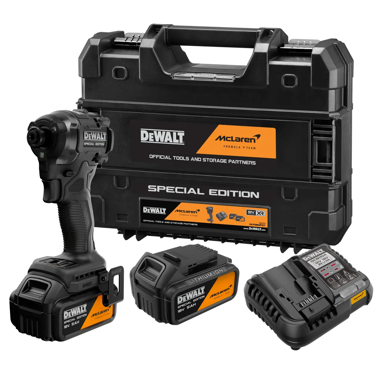 DEWALT DCF86MP2T-QW 18V XR DEWALT x MCLAREN Brushless Accu Slagschroevendraaier 2x 18V 5.0Ah accu's en lader in TSTAK