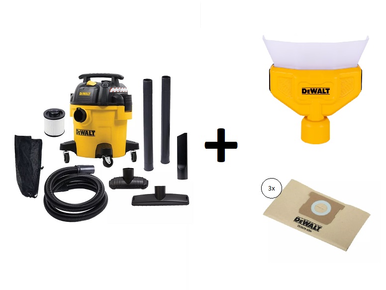 DeWALT DXV20PB 20L Nat/droog Stofzuiger + filterzakken en Dust collector