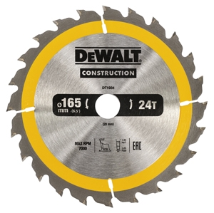 DeWALT Accessoires DT1934-QZ Cirkelzaagblad 165 x 20 mm 24T ATB 10°