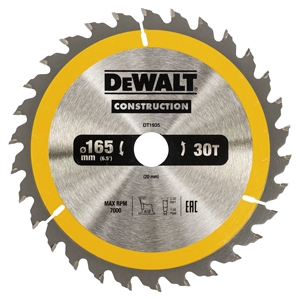 DeWalt Accessoires DT1935-QZ Cirkelzaagblad 165 x 20 mm 30T ATB 10°