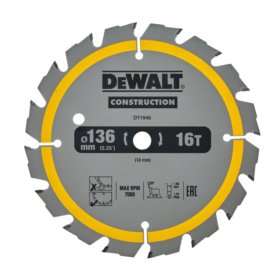 DeWalt Accessoires DT1946-QZ Construction Cirkelzaagblad Multimaterial 136x10mm 16T