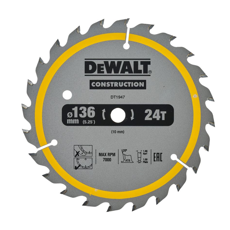 DeWalt Accessoires DT1947-QZ Construction Cirkelzaagblad Multimaterial 136x10mm 24T