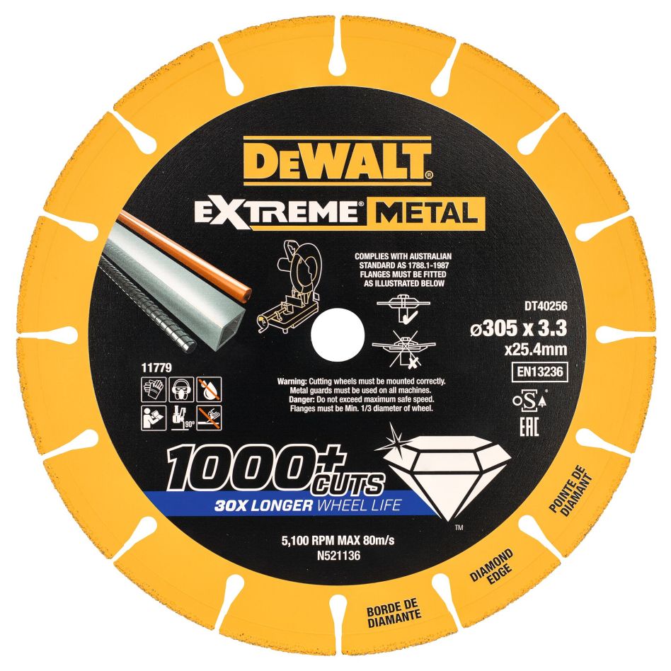DEWALT Accessoires DT40256-QZ Diamant EXTREME Doorslijpschijf voor metaal 300x25.4x3.3mm