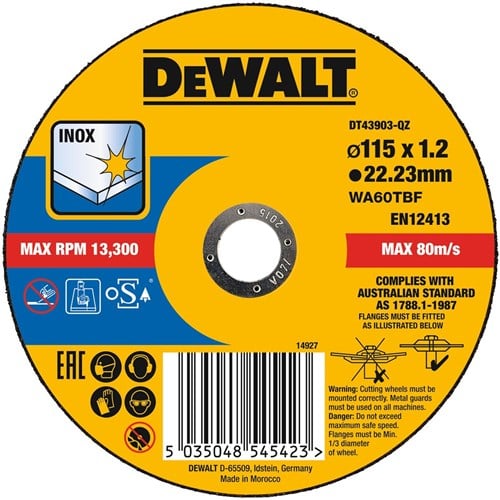 DeWalt Accessoires DT43903-QZ Doorslijpschijf INOX 115 x 1.2 x 22,2mm