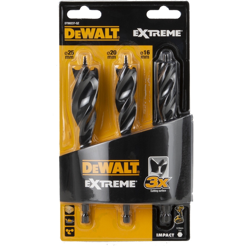 DeWalt Accessoires DT90237-QZ Houtspiraalboor Tri-Flute 16, 20, 25mm