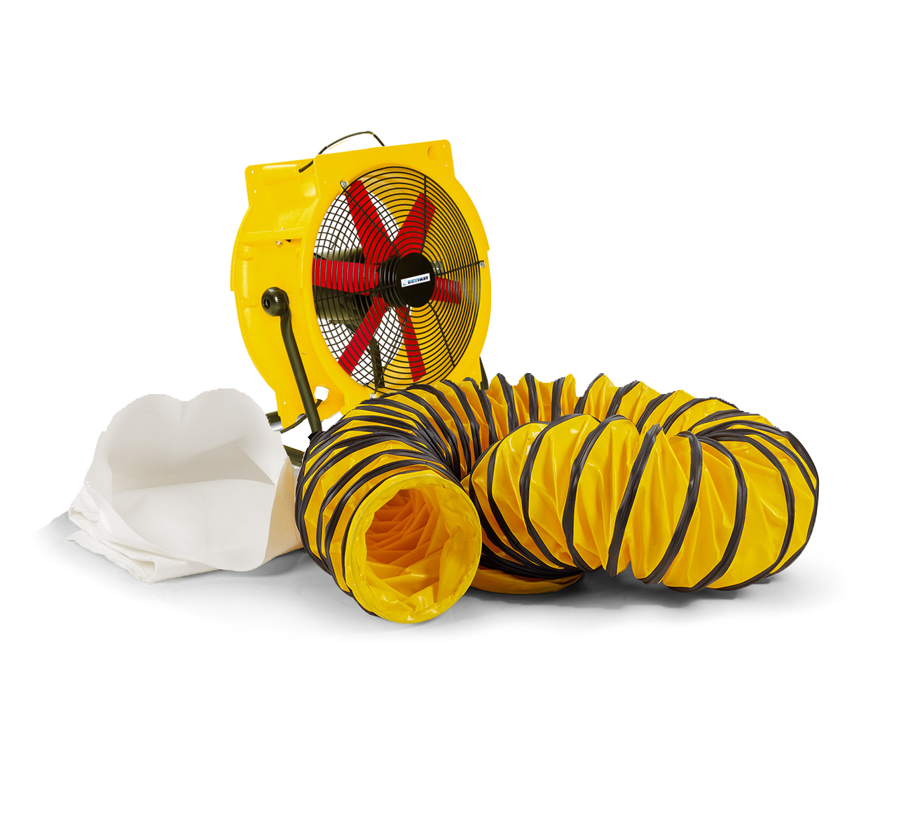 Dryfast DFV4500HPLSAU Axiaal ventilator met 2 adapters, 1 stofzak en 1 luchttransportslang 10 meter