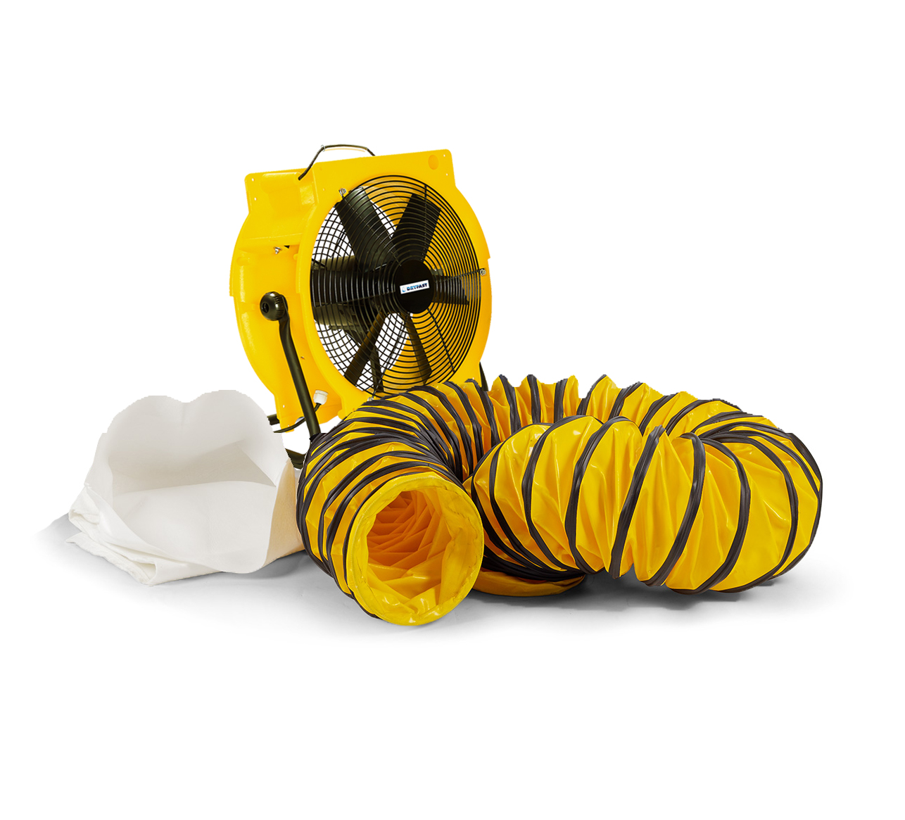 Dryfast DFV4500LSAU Axiaal ventilator met 2 adapters, 1 stofzak en 1 luchttransportslang 10 meter