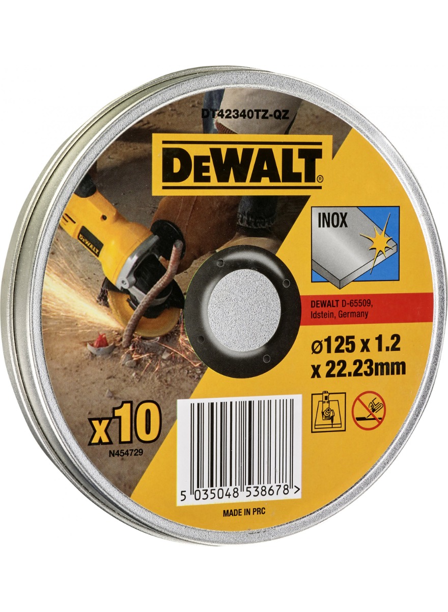 DeWalt Accessoires DT42340TZ-QZ Doorslijpschijf metaal/inox 125 x 22.23 x 1.2 mm 10 stuks in blik
