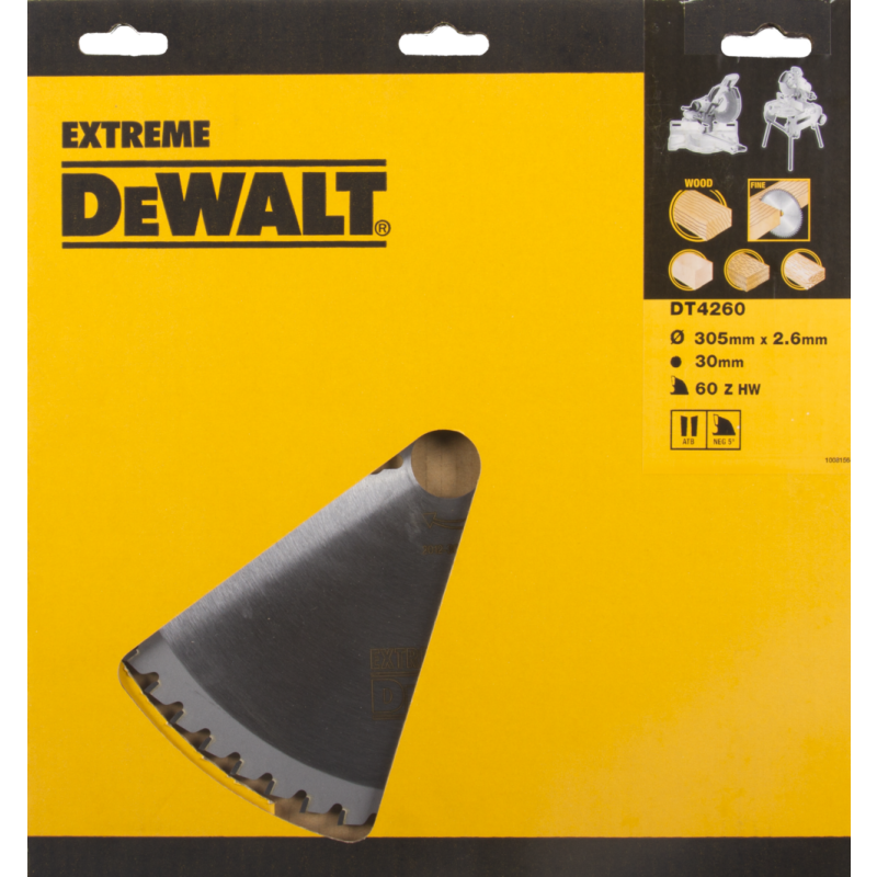 DeWalt Accessoires DT4260-QZ DT4260 HM zaagblad 305 x 30 x 60T wisseltand, negatief 5° Hout fijne afwerking