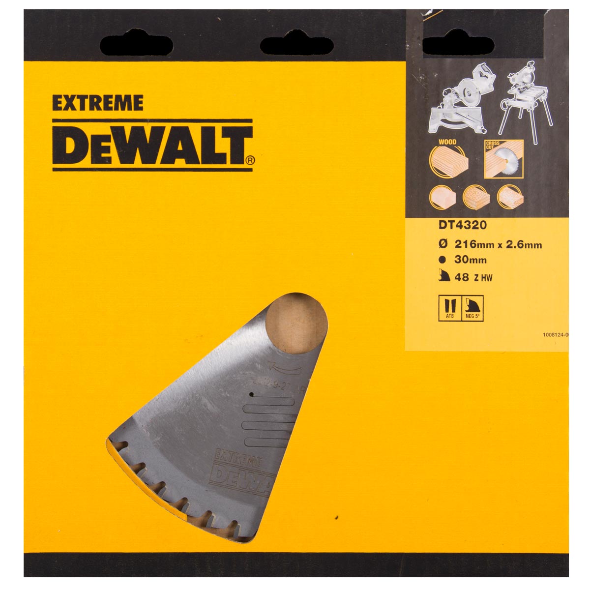 DeWalt Accessoires DT4320-QZ DT4320 HM zaagblad 216 x 30 x 48T wisseltand, negatief 5°