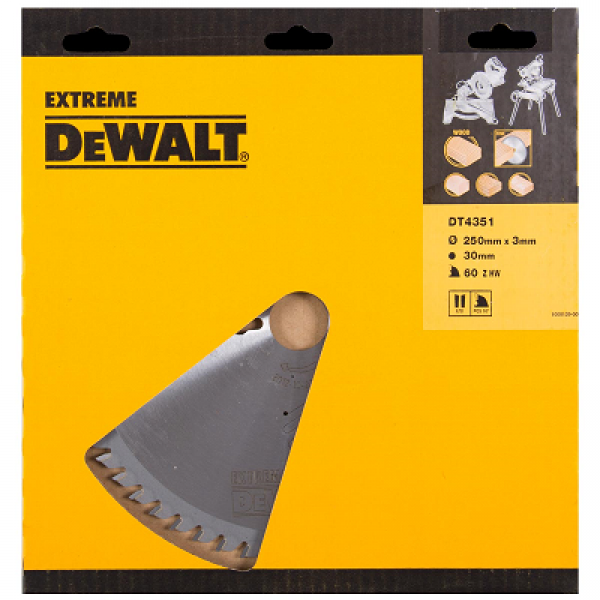 DeWalt Accessoires DT4351-QZ DT4351 HM zaagblad 250 x 30 x 60T wisseltand, positief 10°