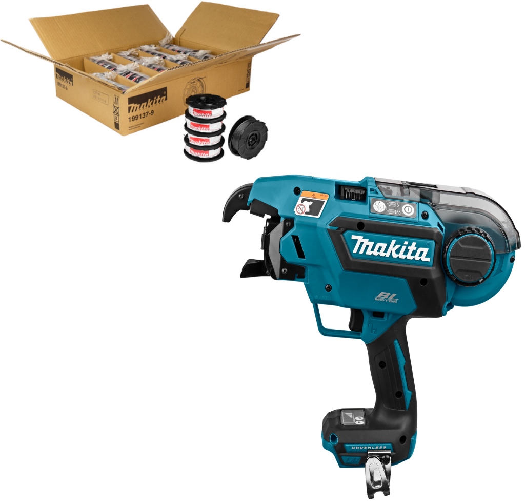 Makita DTR180ZJSET1 Makita SETVOORDEEL 1 - 36 dozen vlechtdraad 199137-9 + DTR180ZJ Accu Vlechtmachine 14,4 - 18 Volt excl. accu´s en lader + 5 jaar dealer garantie!