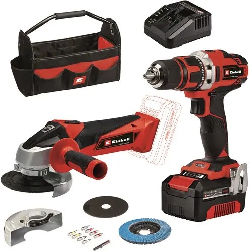 Einhell 4257240 TE-TK 18/2 Li Kit Accu Boor-/Schroefmachine en Accu Haakse Slijper incl. 4.0Ah en lader in tas