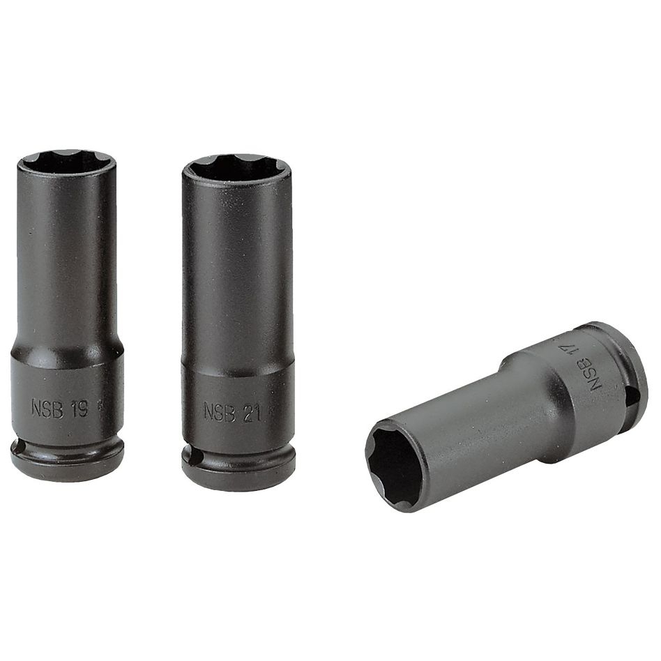 Facom NSB.3 Set van 3 lange, dunwandige impact-doppen 1/2" voor wielmoeren
