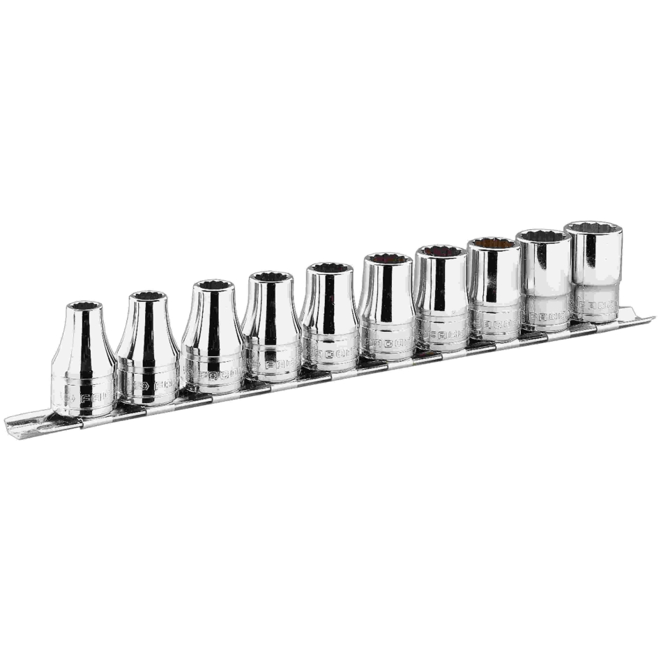 Facom S.40E Set van 9 12-kant doppen 1/2", metrische maten, op rek