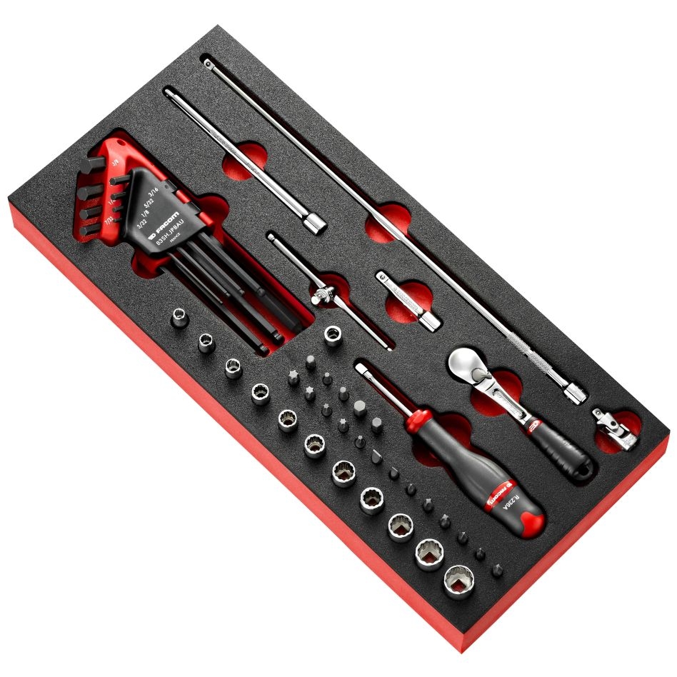 Facom MODM.RL2U Module van foam met ratel met vergrendeling 1/4" en doppen in inches