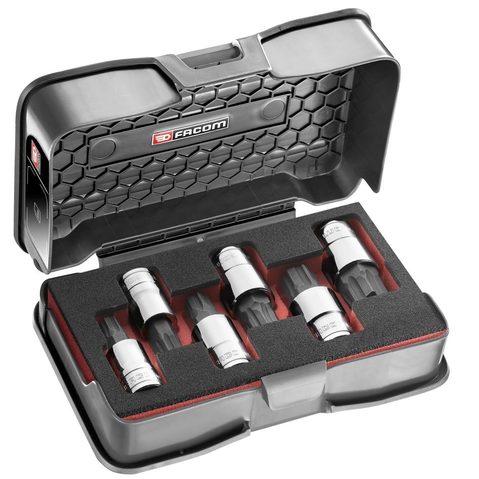 Facom STM.J6MGRPPB 6-delige 1/2 "metrische zeshoekige OGV GRIP-bitdoppen set 10-19mm