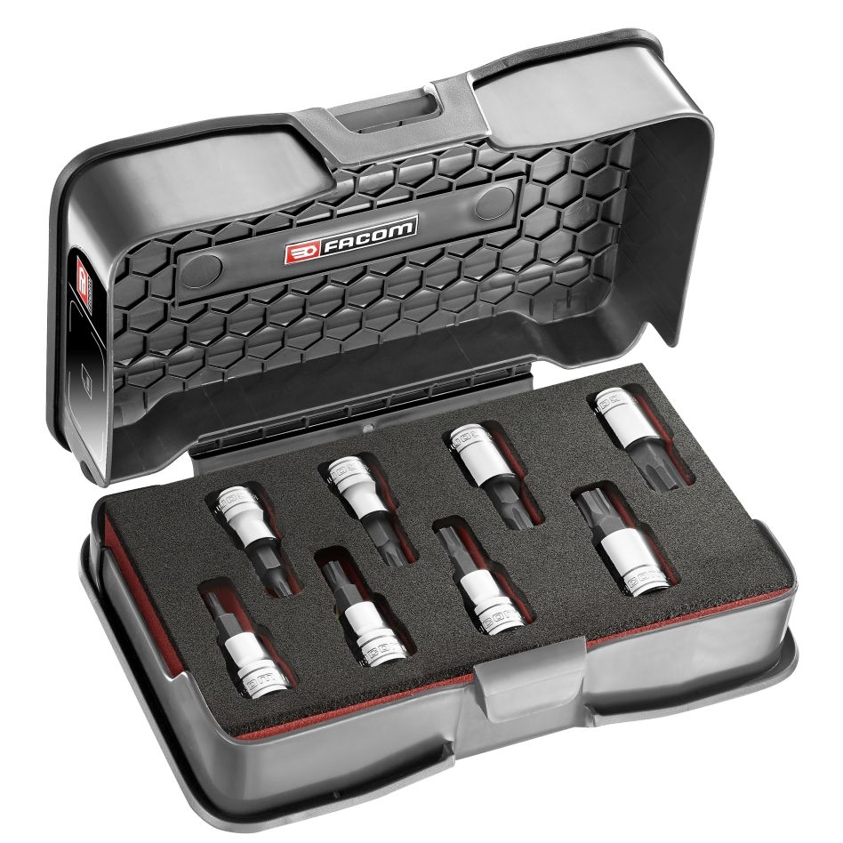 Facom JTM.J8MGRPPB 8-delige 3/8 "metrische zeshoekige OGV GRIP-doppenset 3-11 mm