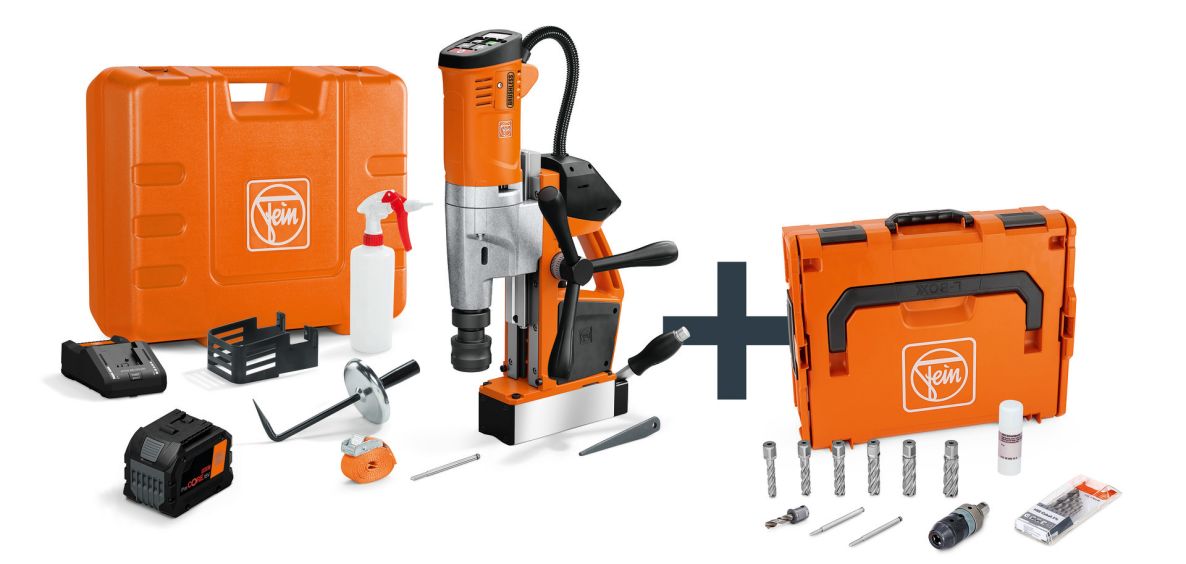 Fein 71700465000 AKBU 35 PMQW AS 1x 12 Ah Construction-Site Set Magneet accu-kernboormachineset 1x 18V 12.0Ah accu en lader in koffer en L-BOXX koffers