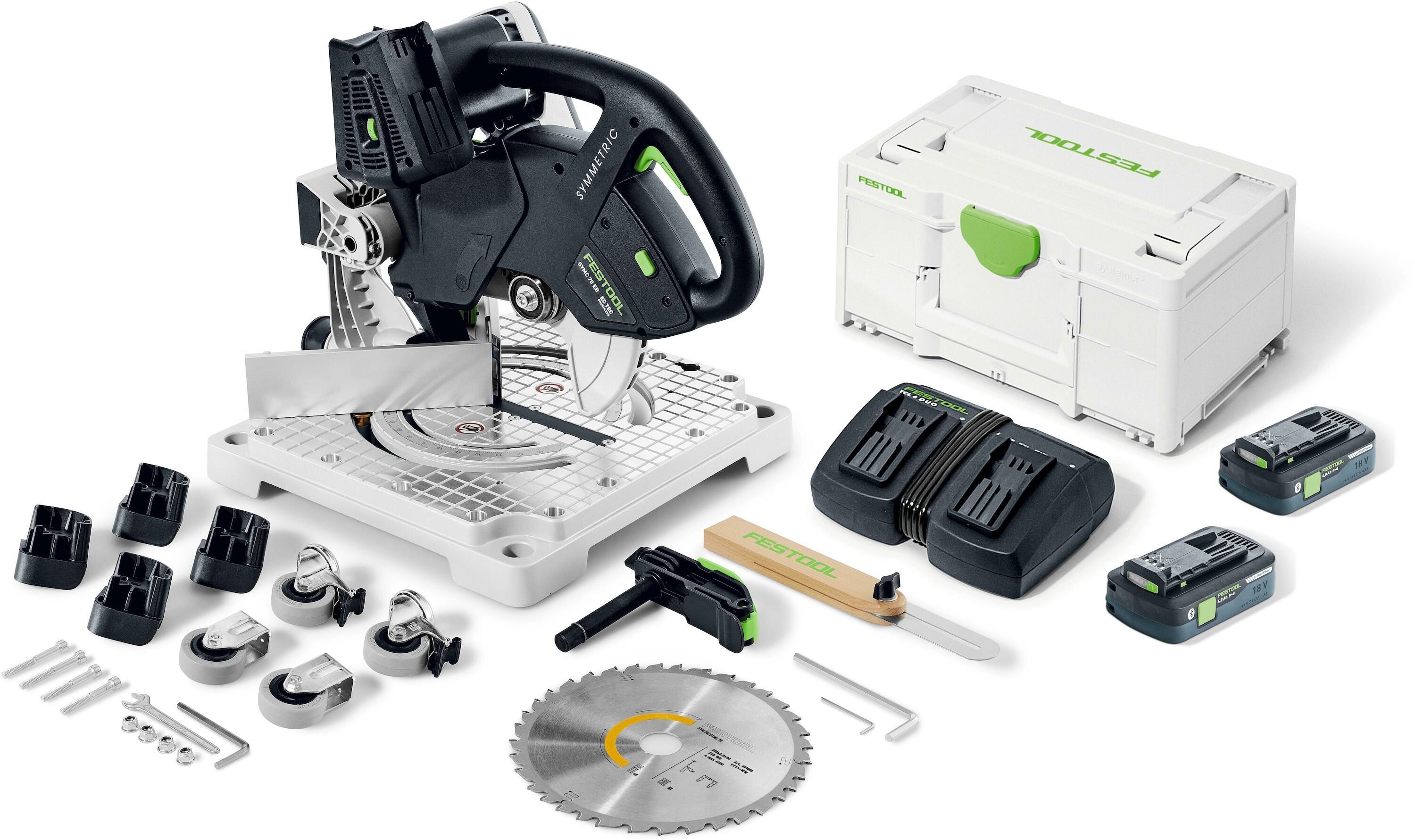 Festool 577464 SYMC 70 4,0 EBI-Plus SYMMETRIC Accu-plintenzaagset op wielen 2x 18V 4.0Ah accu's en lader in koffer