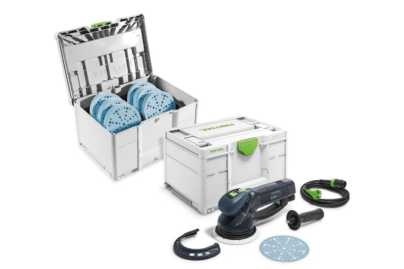 Festool 578257 RO 150 FEQ-Plus Rotex Allround Excenterschuurmachine + SYS-STF D150 GR-Set Granat schuurschijf set in systainer