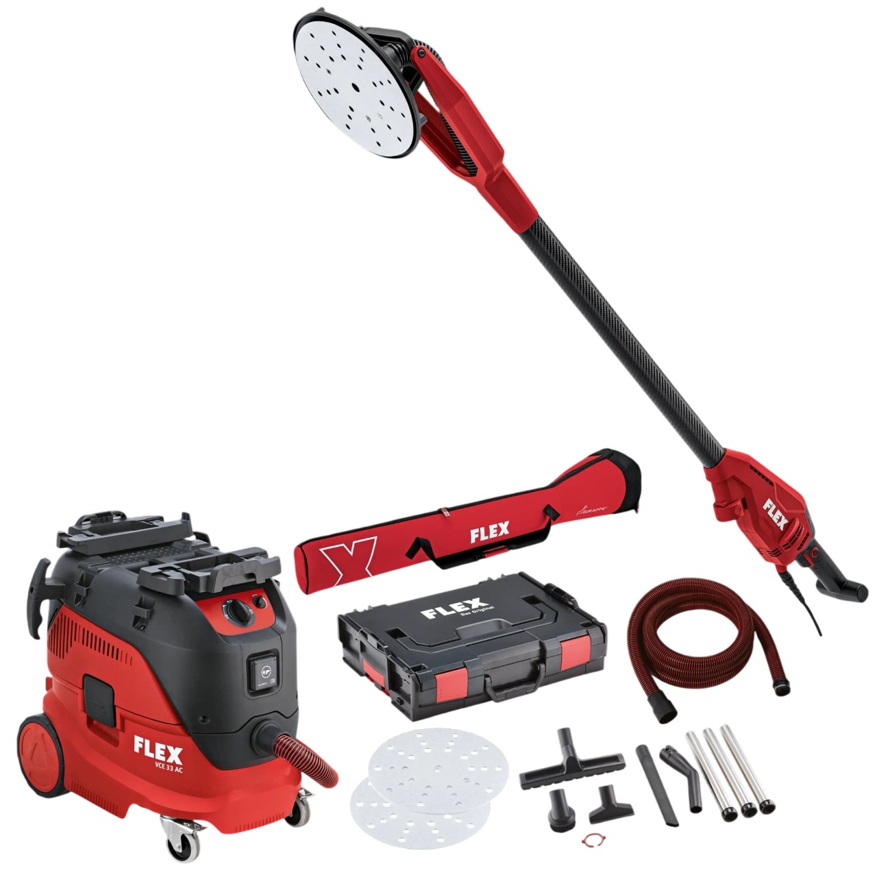 Flex-tools 534958 GE 6 X-EC & VCE 33 L AC Giraffe Plafondschuurmachine set incl. veiligheidsstofzuiger 30L en accessoires