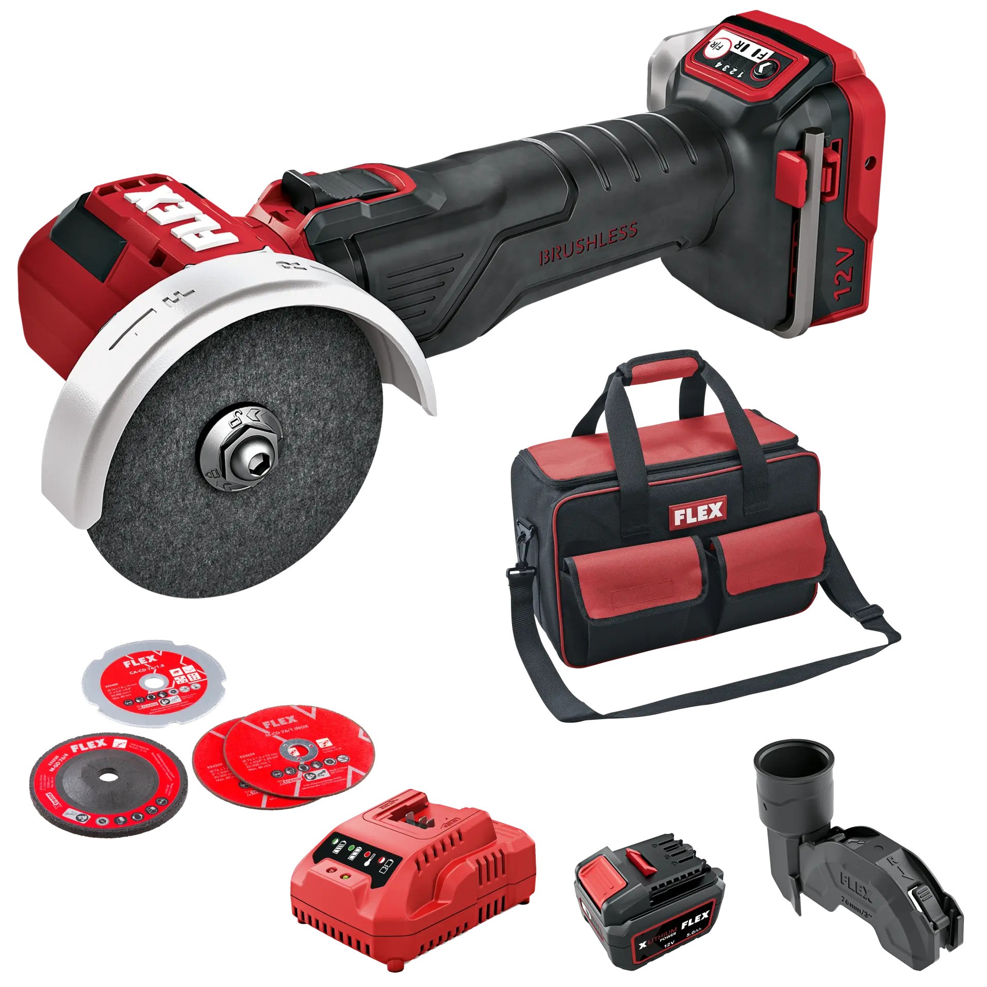 Flex-tools 535121 LBE 76 12-EC SET Accu-mini-haakse slijper 12 V 5.0Ah in tas