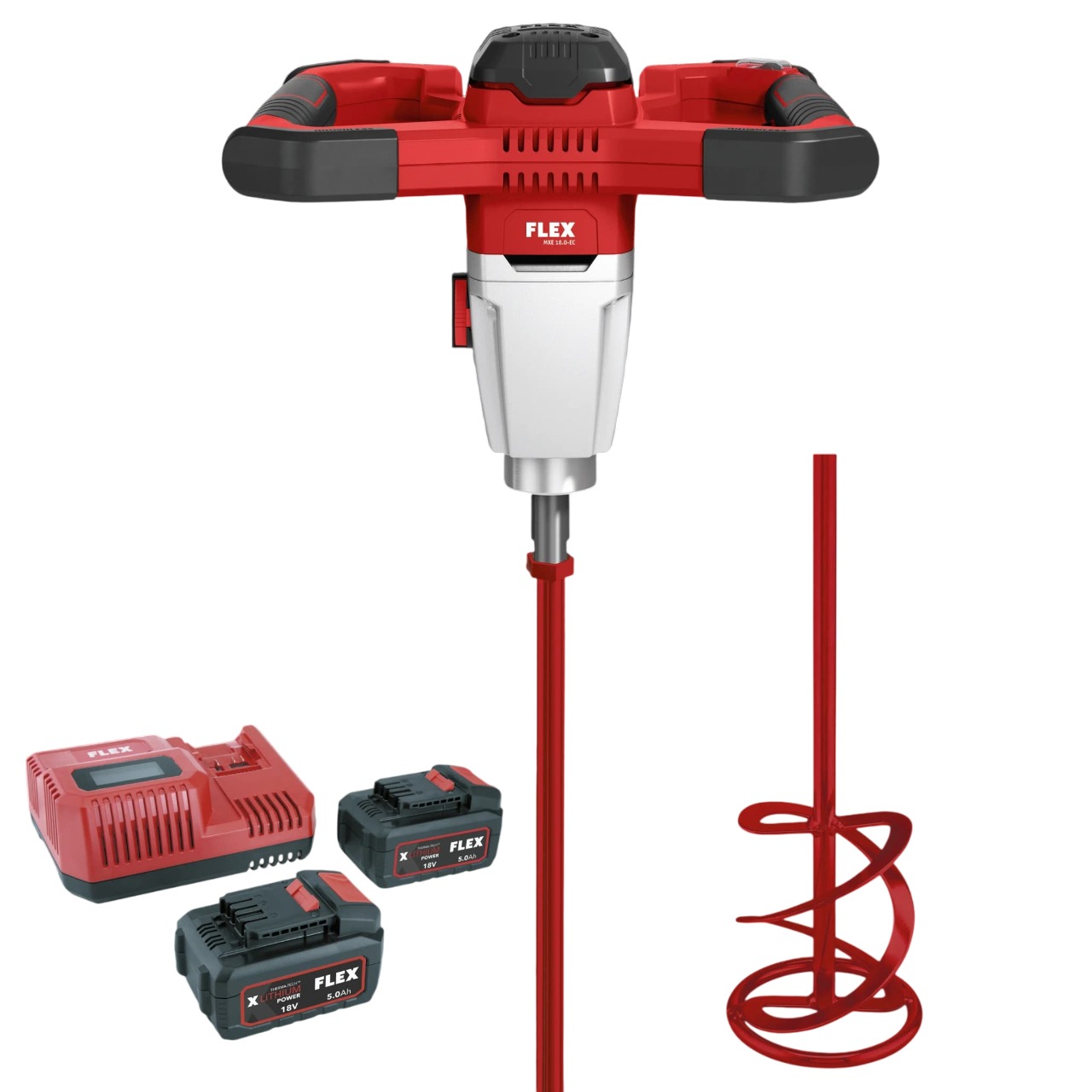 Flex-tools 535138 MXE 18.0-EC/5.0 Set & HP2 120 Accu-mengmachine 18V incl. 5.0 Ah, lader en  spiraalmengstaaf in doos